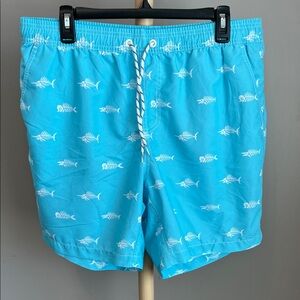 Maamgic Men's Blue Fish Pattern Swim Shorts XL